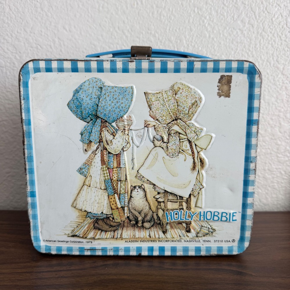 Vintage 1979 Holly Hobbie Metal Lunch Box Only Aladdin Industries Blue Gingham